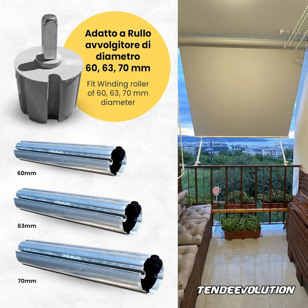 CALOTTA TENDA DA SOLE PER TUBO AVVOLGITORE PERNO QUADRO DIAMETRO 70