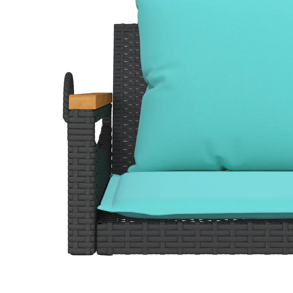 Panchina a Dondolo con Cuscini Nera 109x62x40 cm in Polyrattan