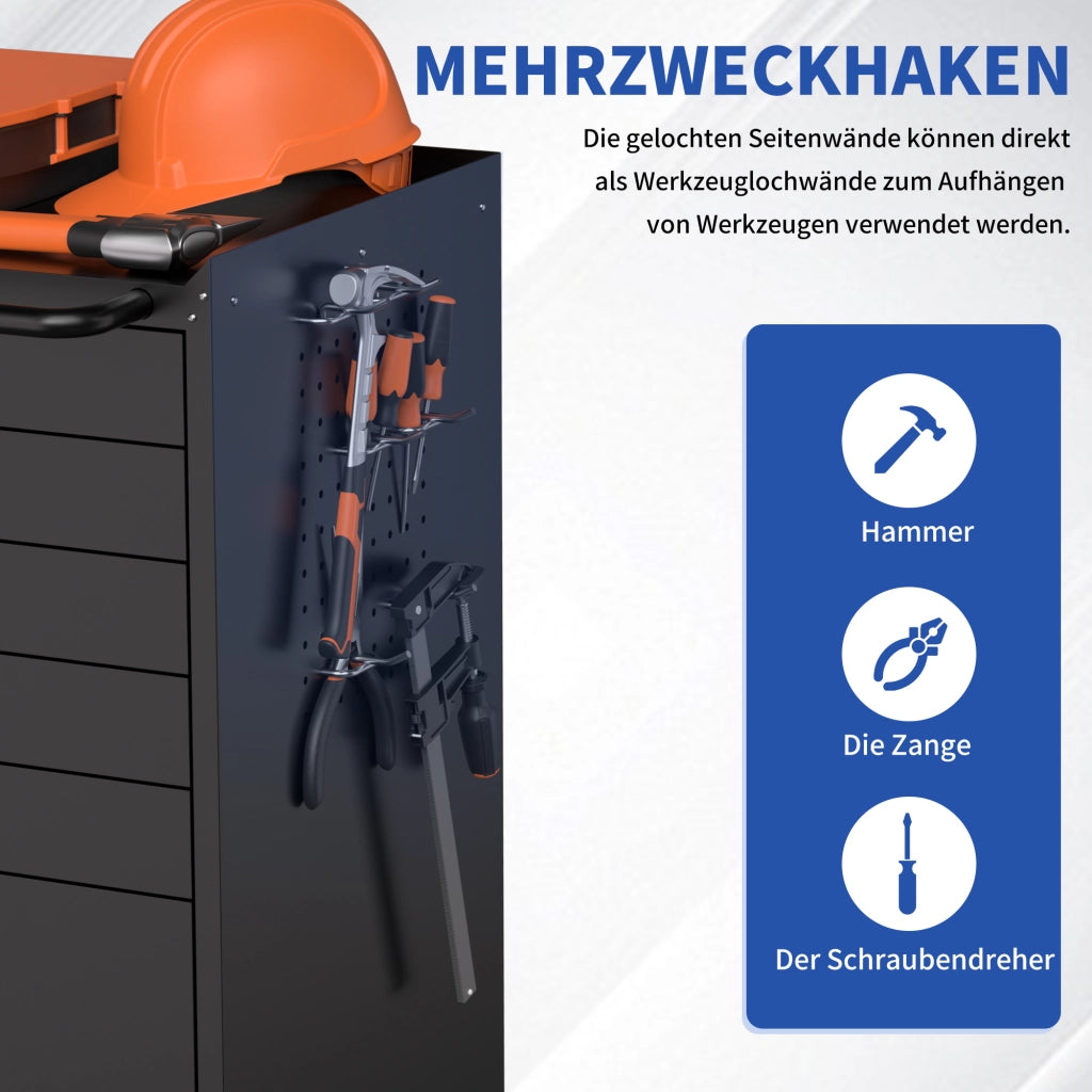 Mobiletto da officina su ruote con 6 cassetti, armadio mobile per garage con sistema di cassetti continuo per piccoli componenti e utensili, robusta s