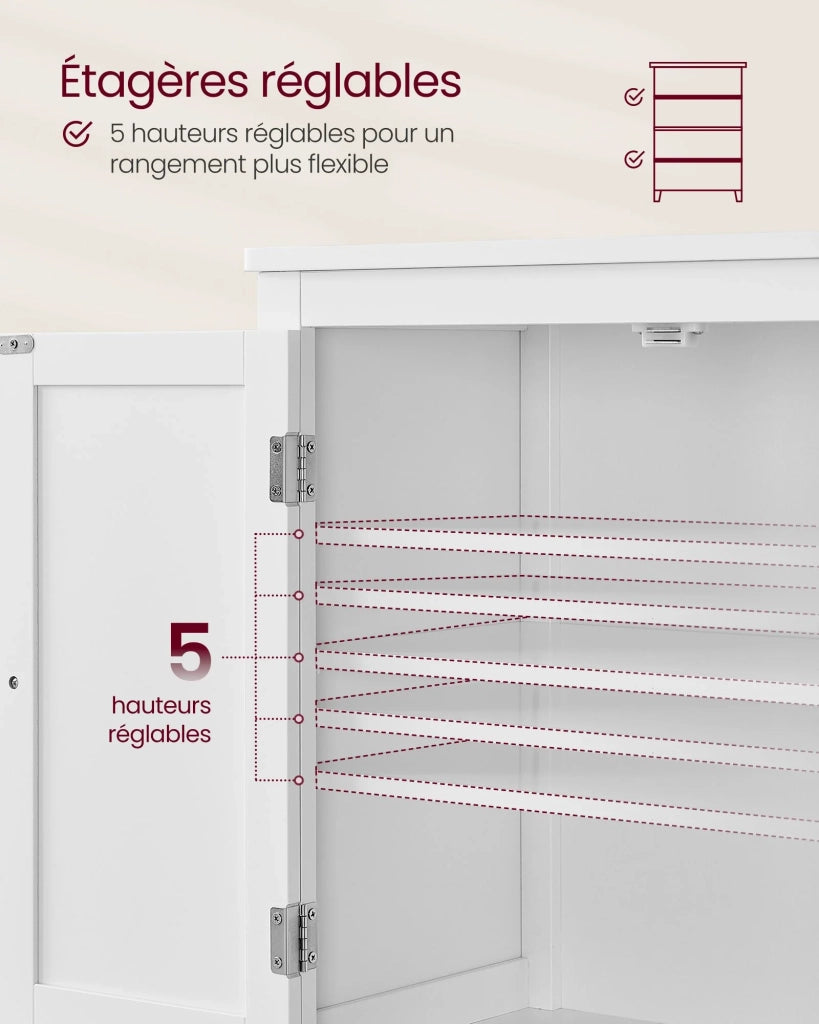 Mobiletto da bagno mobiletto da cucina mobile contenitore con 2 cassetti e 2 ante ripiani regolabili 30 x 60 x 110 cm bianco 12_0004023