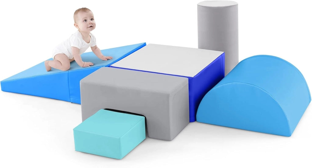 Set di 6 Blocchi per Bambini con Diverse Forme e Colori, Centro Attività Palestrina Giocattolo per Arrampicata e Strisciamento (Blu chiaro)