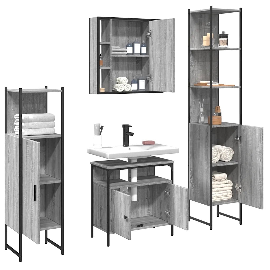Set Mobili da Bagno 4 pz Grigio Sonoma in Legno Multistrato