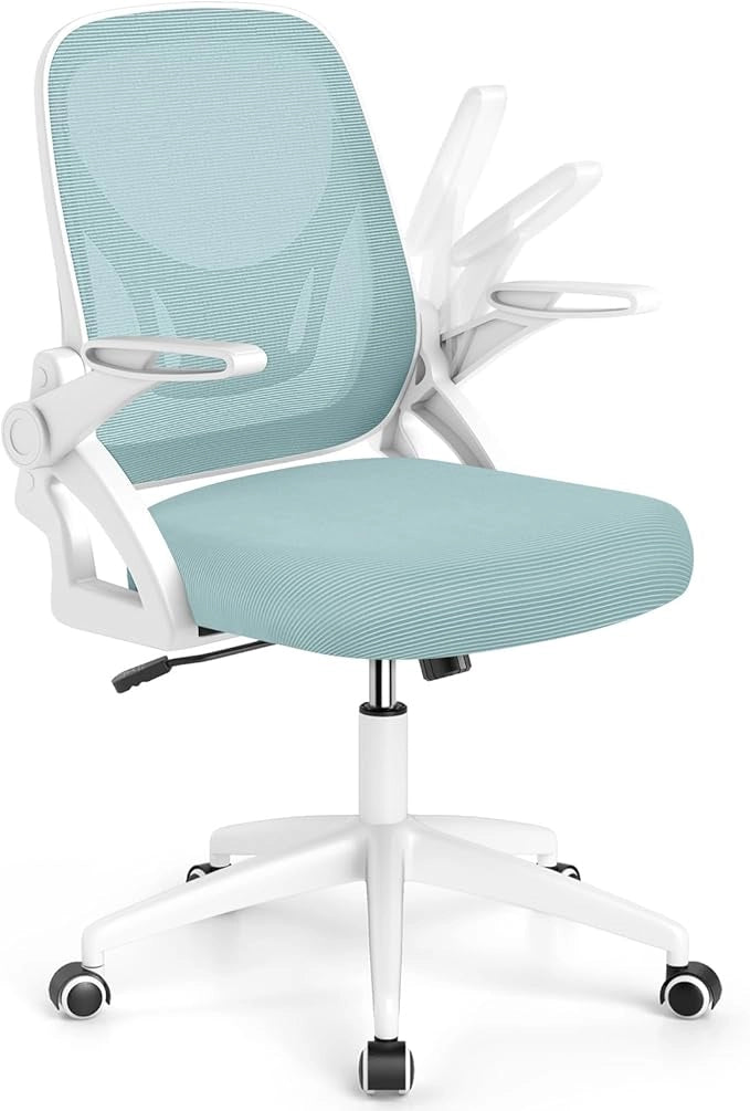 Sedia da Ufficio in Rete, Sedia da Scrivania Ergonomica con Supporto Lombare e Braccioli Ribaltabili, Sedia da Lavoro Girevole, con Ruote Regolabile in Altezza, Portata 150 kg