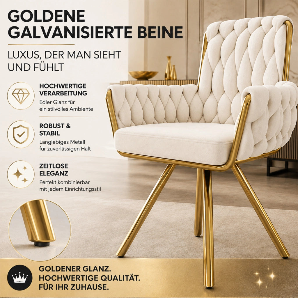 SEDIA Girevole 360° Set da 4 pezzi in velluto beige con braccioli