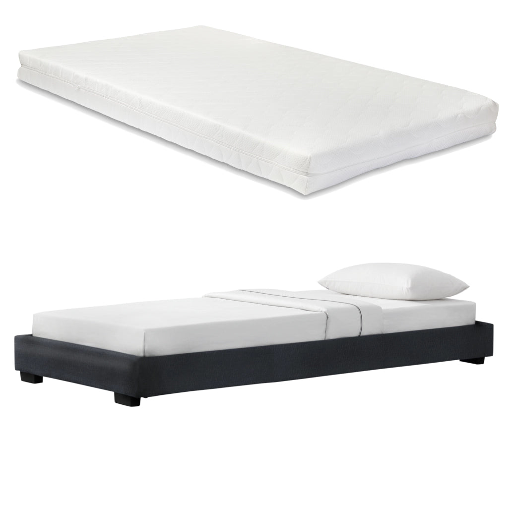 Corium Struttura Letto Imbottito con Materasso a Schiuma Fredda 90 x 200 cm Letto Singolo con Rivestimento in Similpelle con Materasso Anallergico - Nero