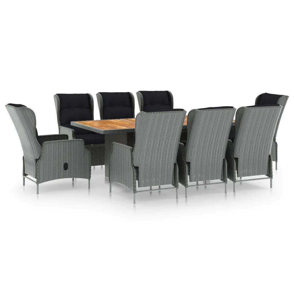 Set Pranzo da Giardino 9pz con Cuscini Polyrattan Grigio Chiaro