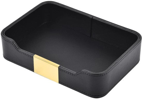 Lussuoso cassetto in pelle, cassetto da scrivania, cassetto decorativo in pelle per gioielli, orologi, cosmetici, chiavi, telefono, portafoglio, nero