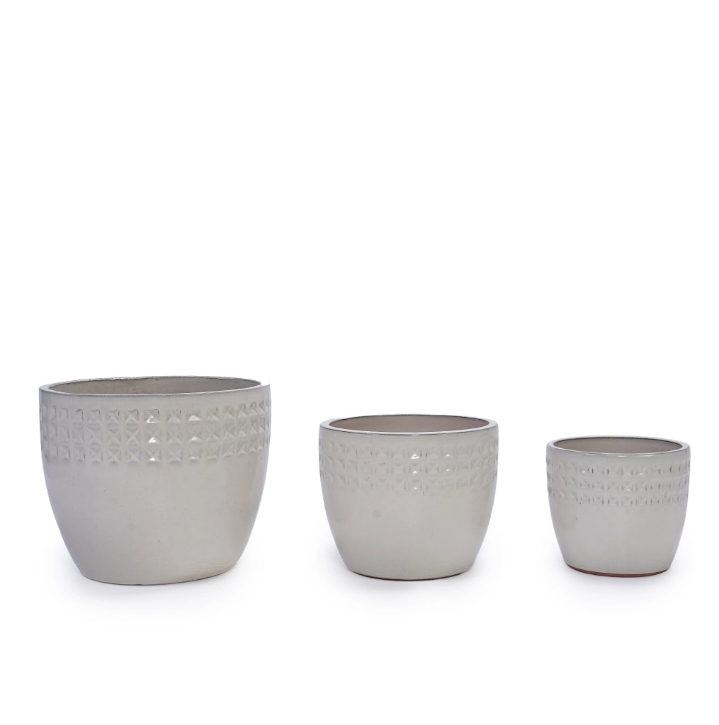 Set 3 vasi da giardino in ceramica Ancient White con drenaggio