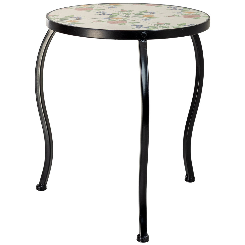 Set di 3 supporti in mosaico Beige e ferro battuto: 33x33x37h, 28x28x3
