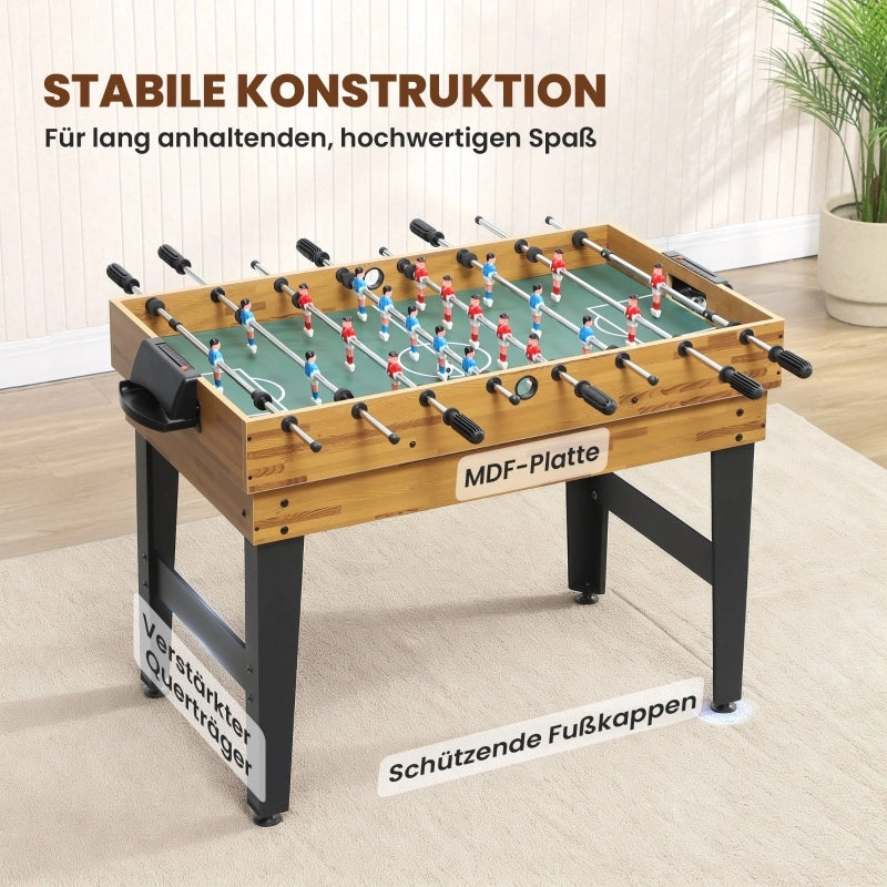 Tavolo da gioco 13 in 1: calcio balilla, scacchi, biliardo, ping-pong e altro ancora. Materiali: MDF, plastica, noce.
