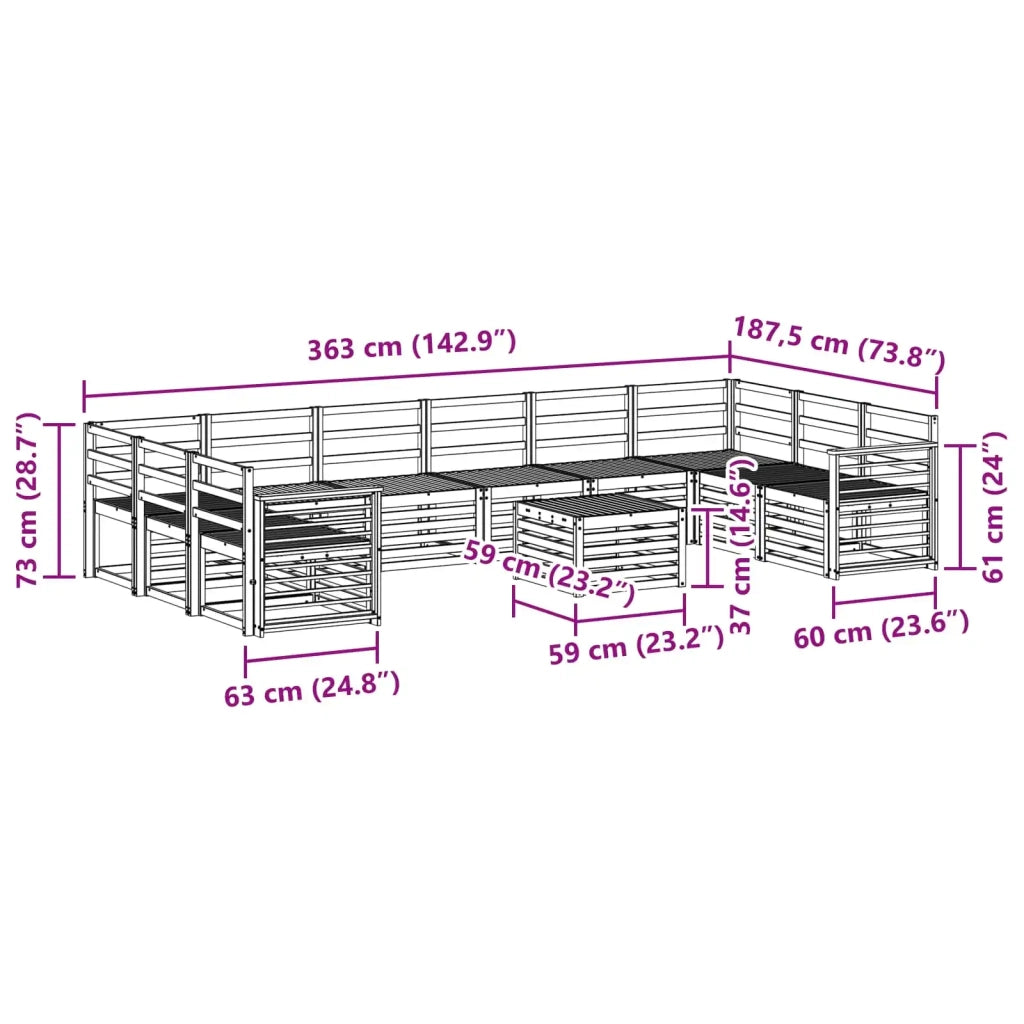 Set divani 11 pcs Naturale Legno di Acacia Massello 3375609