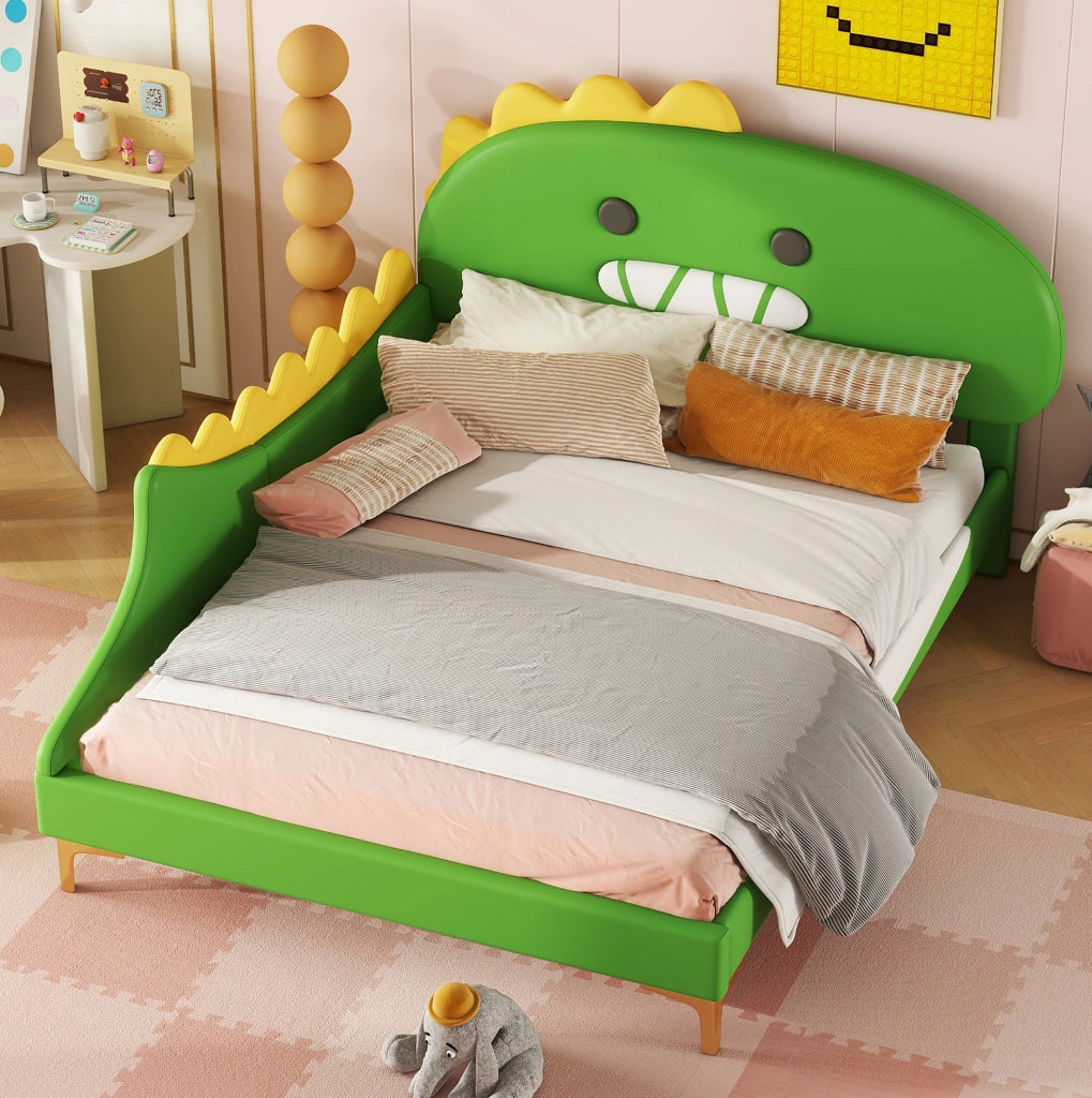Letto basso per bambini dinosauro verde 140x200 cm
