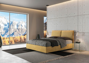 Letto Matrimoniale 160x210 cm con Rete e Contenitore con Testata e Alzata Comoda Imbottito in Tessuto Aragona Mados