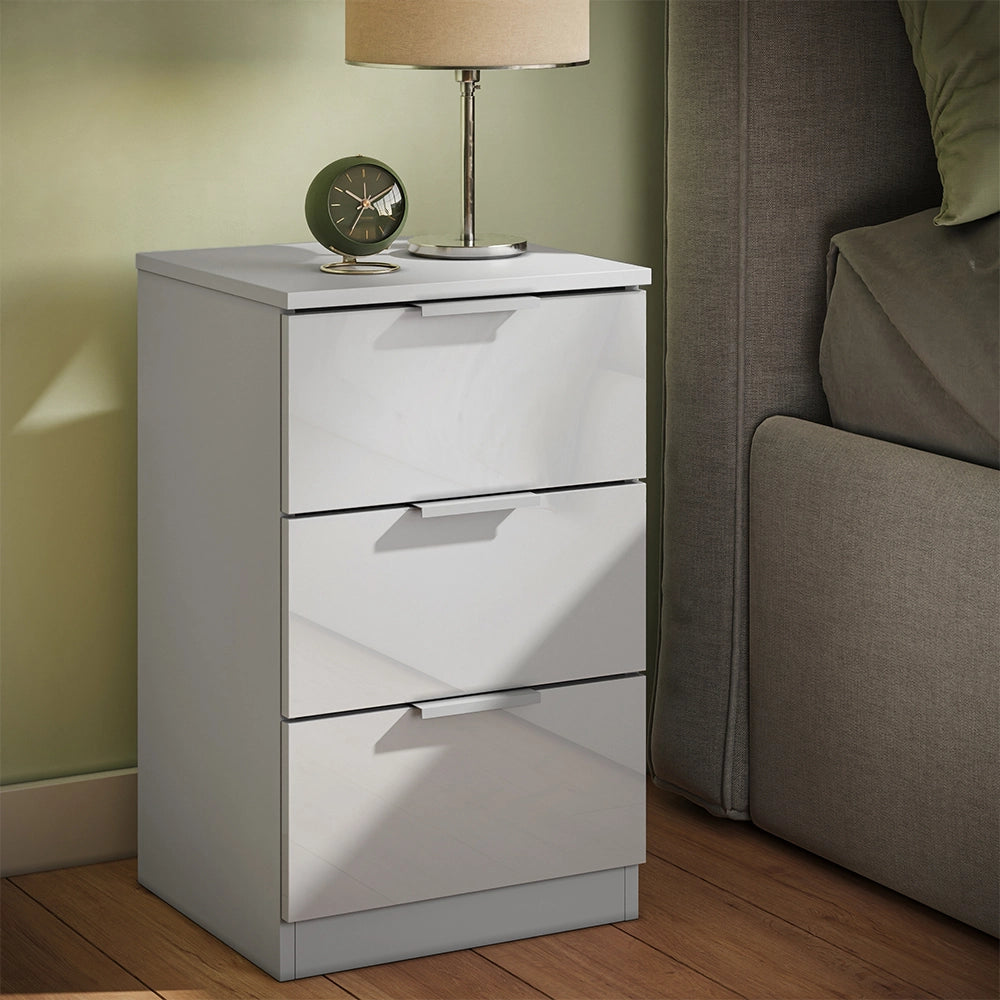 Vicco Comodino camera da letto Bianco lucido 37.6 x 61.8 cm con 3 cassetti
