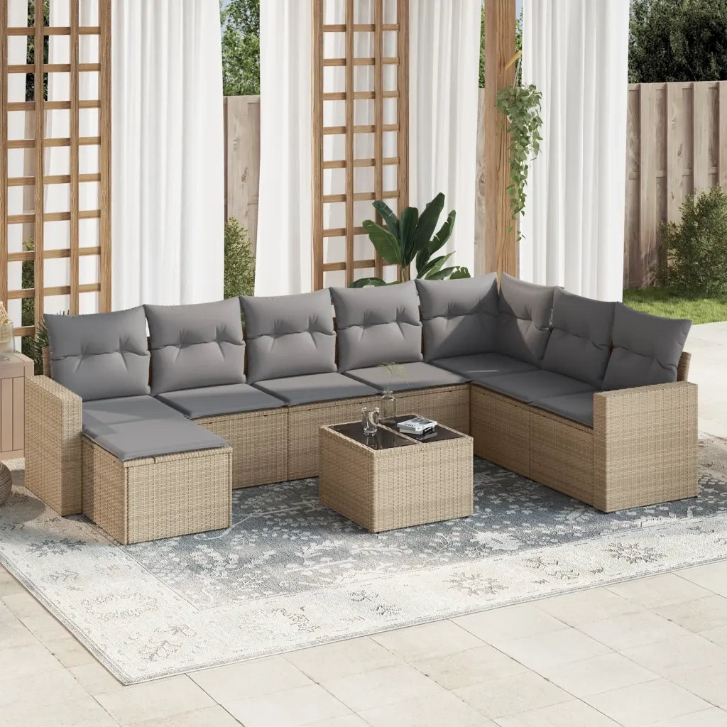 Set Divano da Giardino 9 pz con Cuscini Beige in Polyrattancod mxl 111292