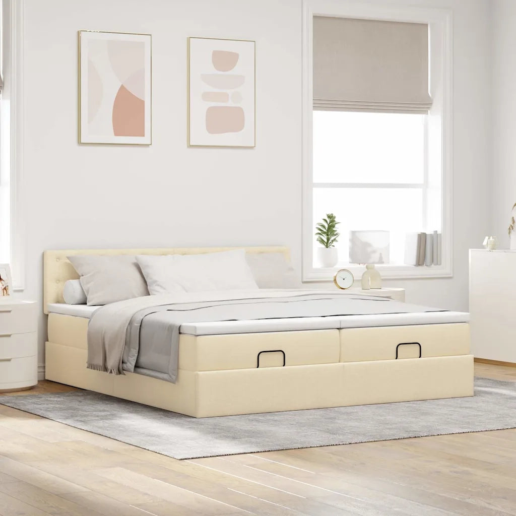 Struttura Letto Pouf con Materassi Crema 160x200 cm in Tessuto 3312034