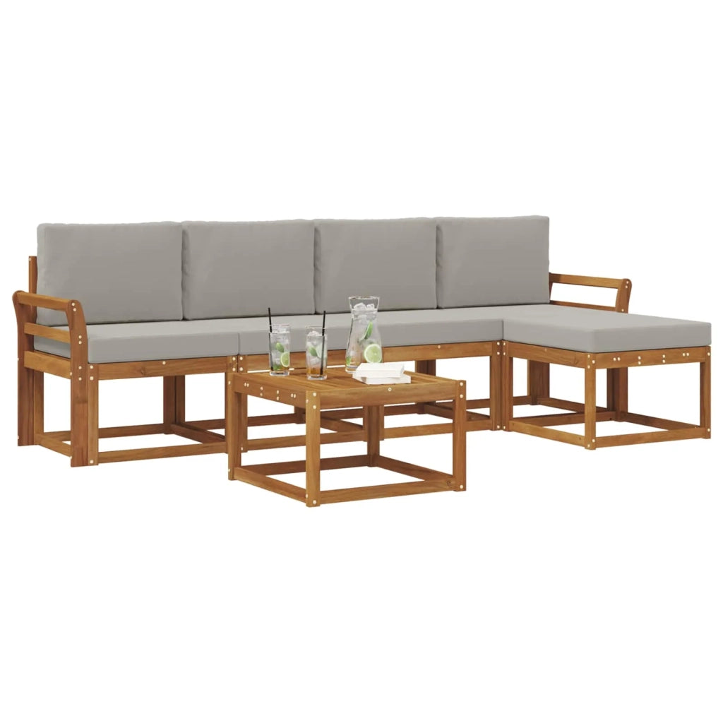 Set di divani da esterno 6 pcs Grigio Naturale e Chiaro