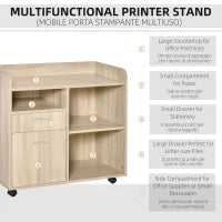 Mobile Porta Stampante, Mobile Ufficio, Mobiletto Basso, Mobile Multiuso con 4 Ruote, Rovere, 80x40x72cm