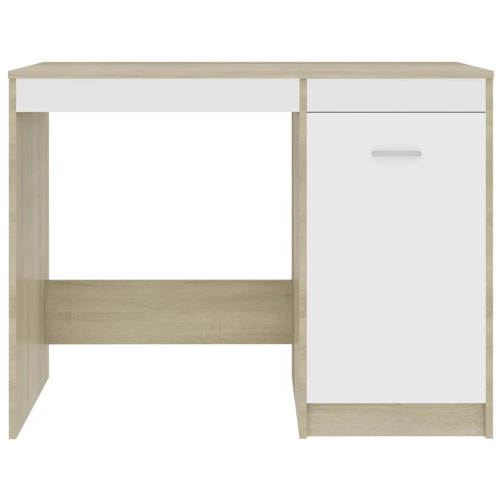 Scrivania Bianca e Rovere Sonoma 100x50x76 cm Legno Multistrato