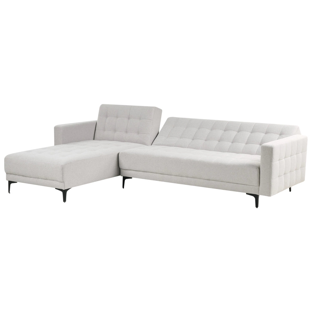 Divano letto angolare in tessuto grigio chiaro capitonné in tessuto moderno a L componibile versione destra