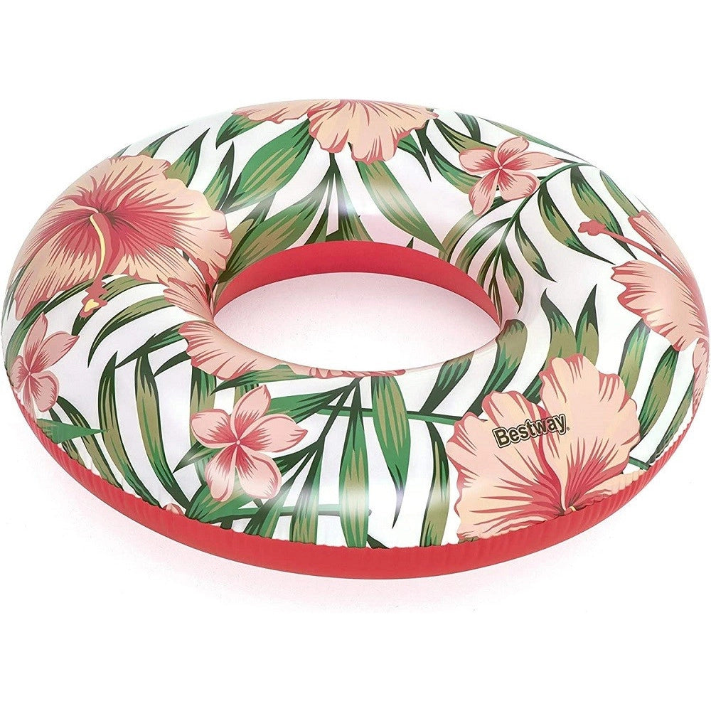 Trade Shop - Salvagente Palme Tropicali Floreali 119cm Ciambella Gonfiabile Mare Piscina 36237 -