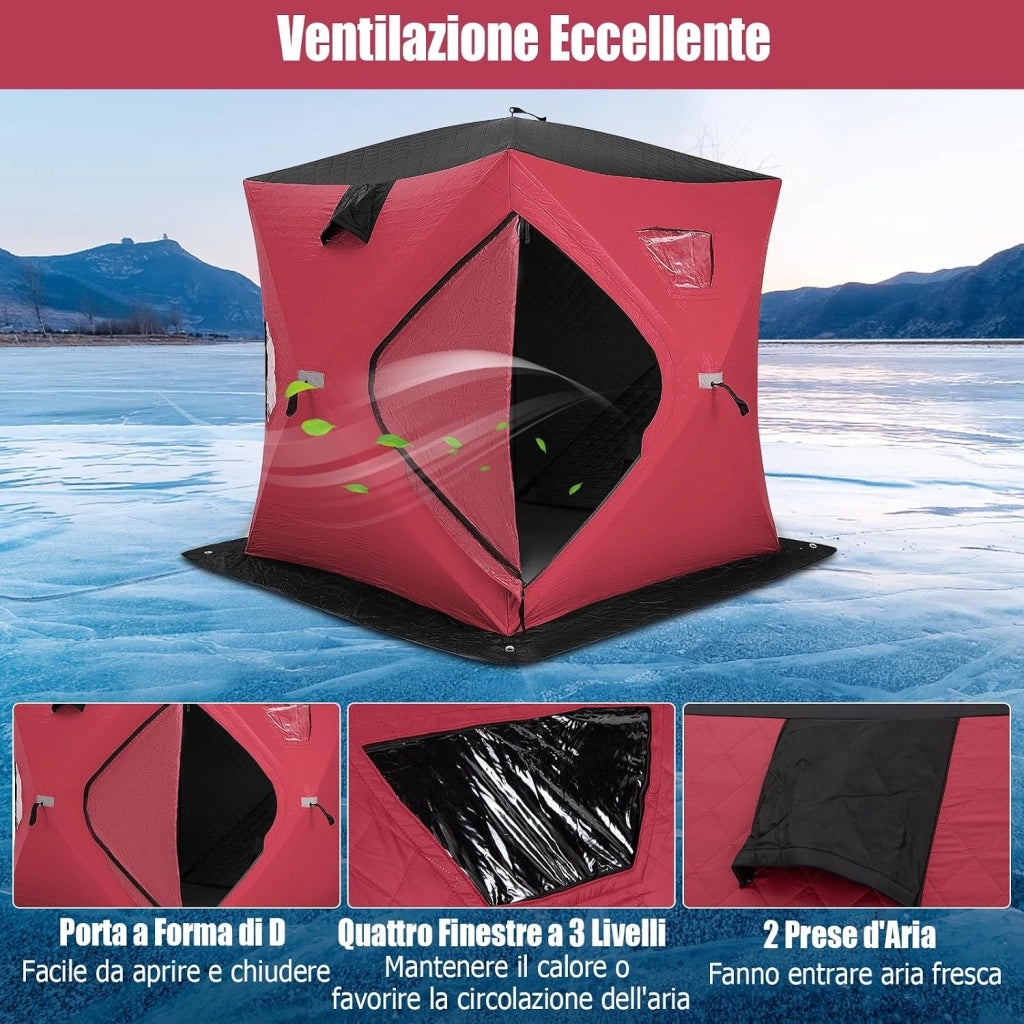 Tenda da Pesca sul Ghiaccio, Capanna di Ghiaccio in Tessuto Oxford con Finestre, Protezione Termica, Antivento e Impermeabile, per Pesca Invernale, per 2 Persone