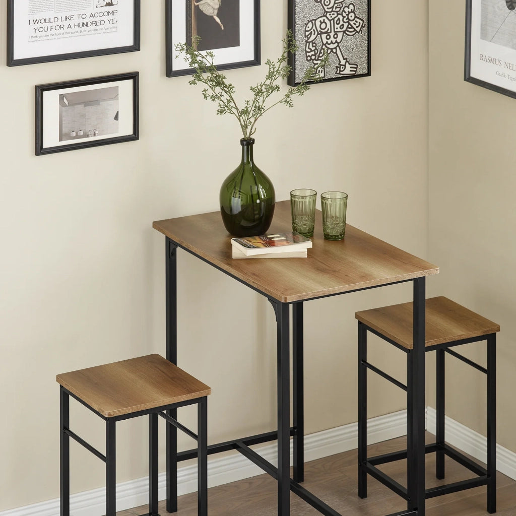 Set 3 Pezzi Tavolo con 2 sgabelli Mobile Bar per casa Stile Industriale Grigio, L80*P50*A88cm, Marrone OGT10-PF