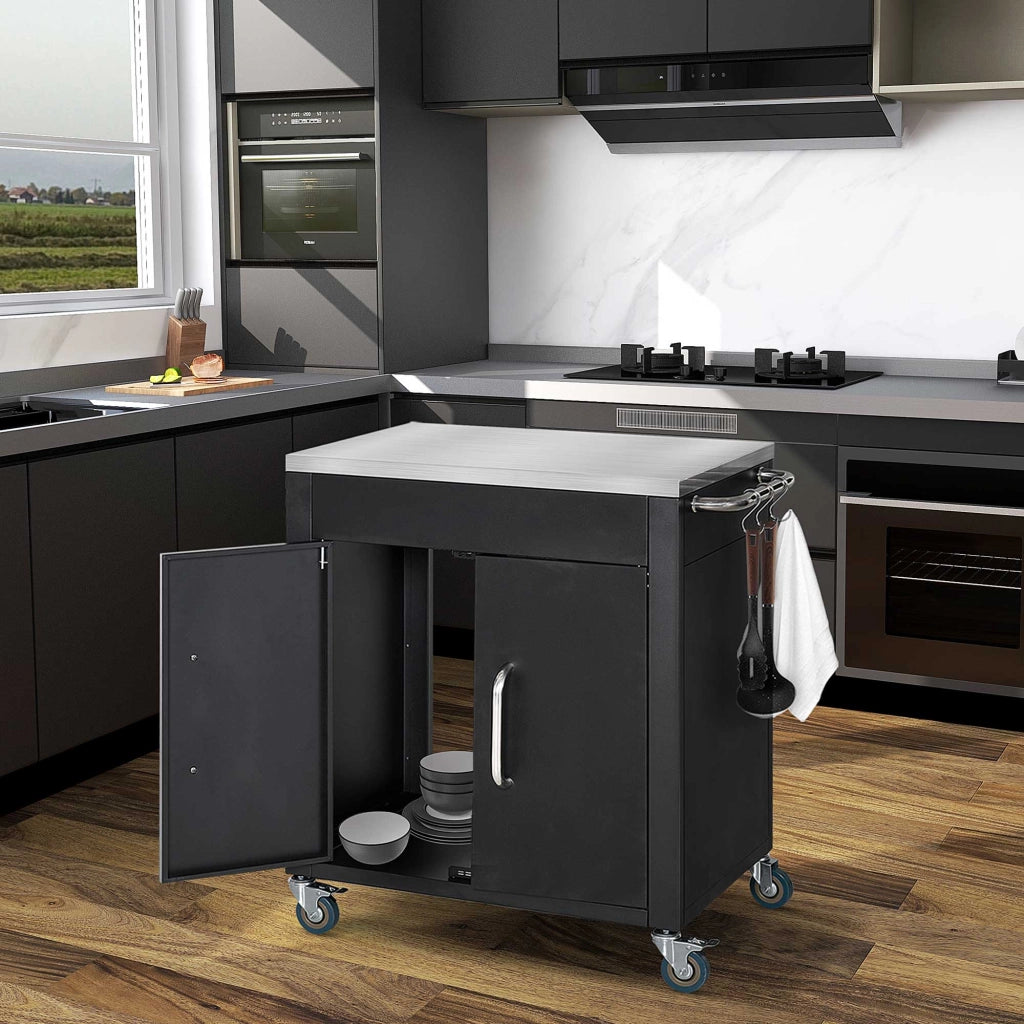 Tavolino da cucina con ruote ¨C zephmum ¨C 86x50x86,5 cm Nero
