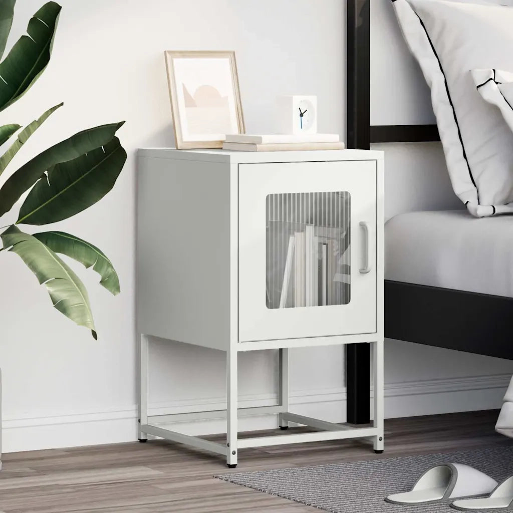Comodino Bianco 36x39x60,5 cm in Acciaio Laminato a Freddo 853331