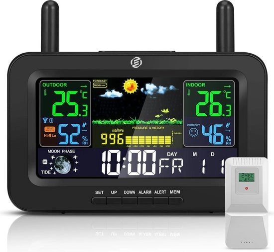 Stazione Meteorologica Digitale per Interno e Esterno - Idrometro - Termometro - Digitale per Interno e Esterno - Misuratore di Umidità dell'Aria - Versione Avanzata