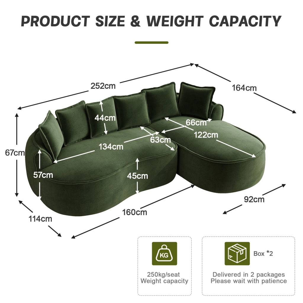 Canapé modulaire senza struttura con seduta extra profonda e cuscini in chenille per salotto verde