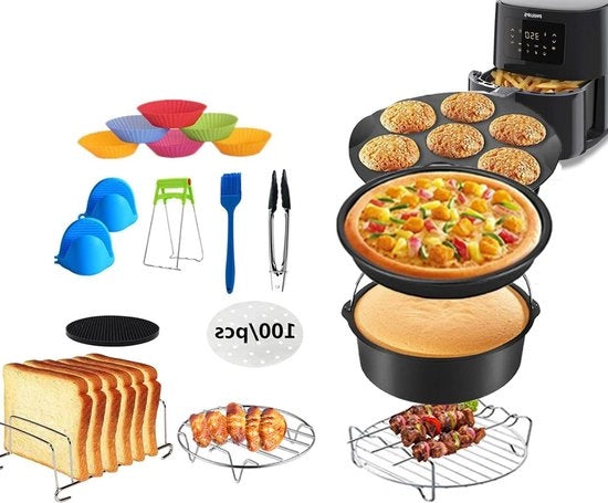 Accessori per Friteuse Dual Zone - 13 pezzi - Manico e griglia - Adatto per uso domestico e ristorante - Compatibile con friteuse da 32-58 qt - Fino a 6 pollici