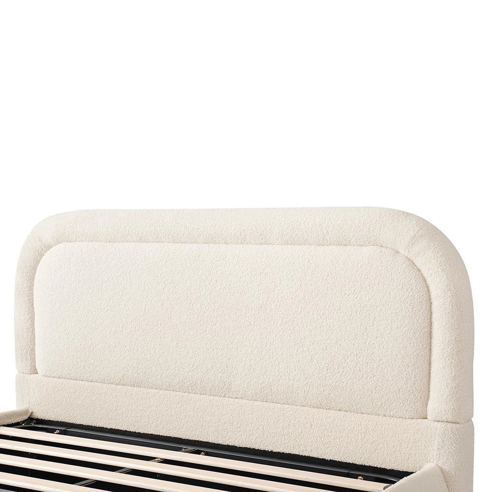 Letto imbottito capitonnato - Xylo - 140x190 cm - Beige - Testiera imbottita idraulica