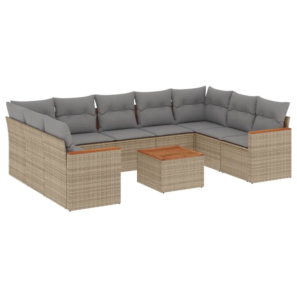 Set Divano da Giardino 10 pz con Cuscini Beige in Polyrattan 3258685
