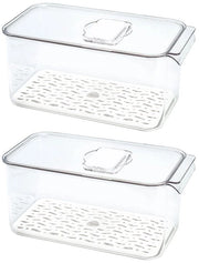 Organizzatori per frigorifero con contenitori con coperchio e vaschetta per residui, contenitori per congelatore per prodotti di frutta e verdura (2 pezzi)