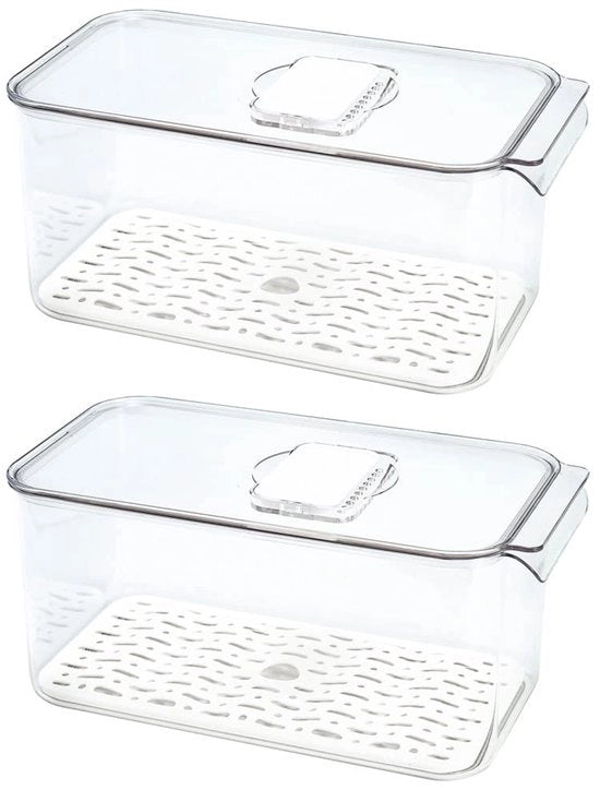 Organizzatori per frigorifero con contenitori con coperchio e vaschetta per residui, contenitori per congelatore per prodotti di frutta e verdura (2 pezzi)