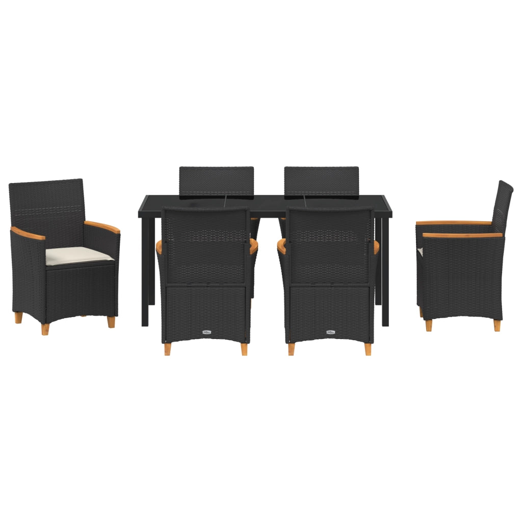 Set da Pranzo da Giardino 7 Pezzi con Cuscini Nero Rattan PE