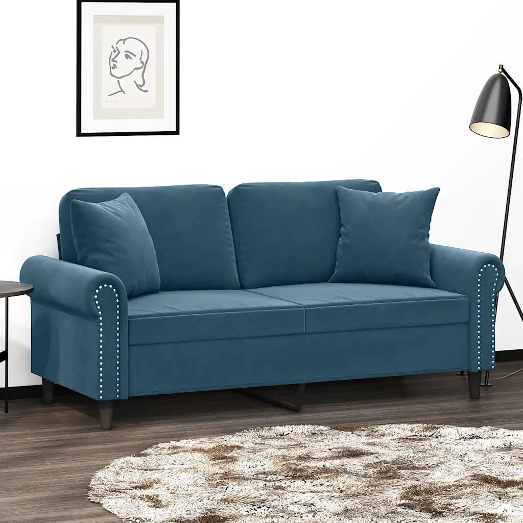 Divano a 2 Posti con Cuscini-Sofa 2 Posti con Cuscini Blu 140 cm in Velluto 813798
