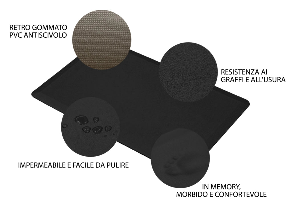 Tappeto Bagno Memory Ultrasoft Antiscivolo Impermeabile Tinta Unita Giulia - 44x120 - Nero