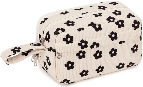 Etui per ragazze, grande borsa carina, etui per scuola, università, ufficio, regalo (fiori neri)