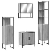 Set Mobili da Bagno | Armadio da bagno 4 pz Grigio Sonoma in Legno Multistrato
