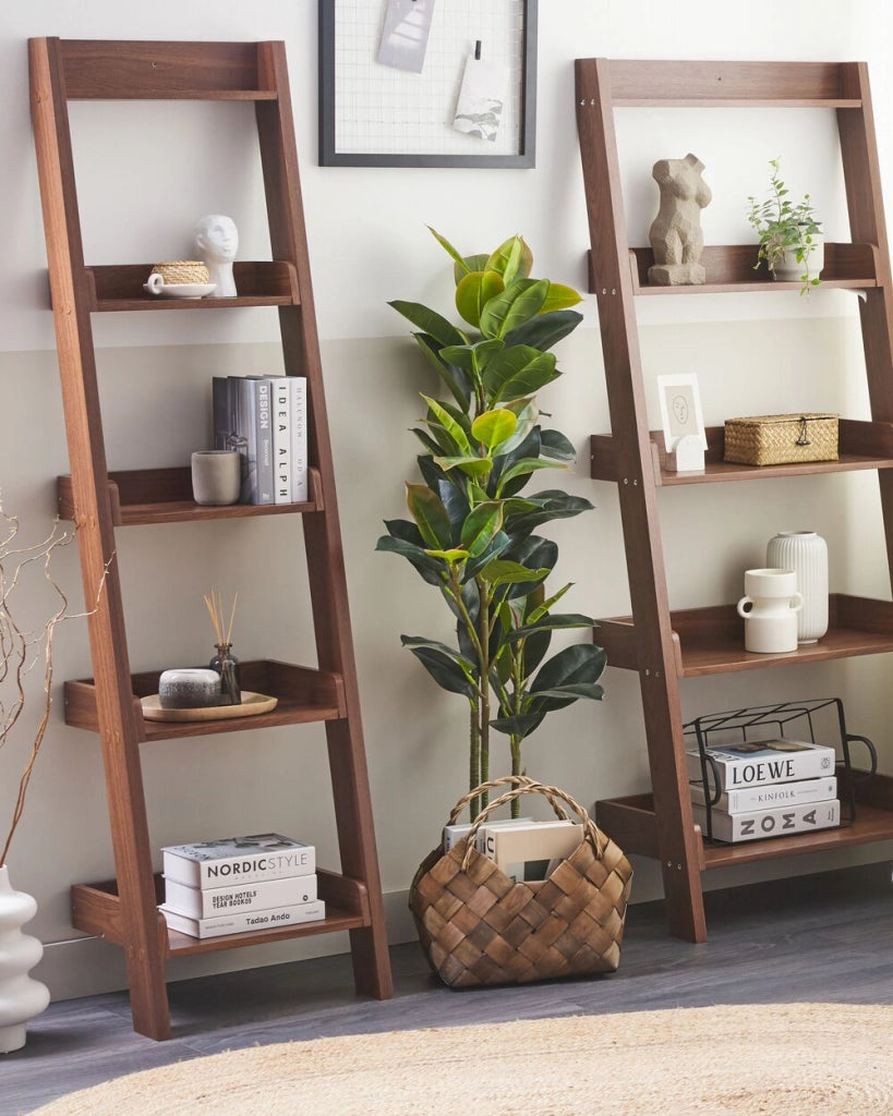 Libreria a scala 4 ripiani legno noce scaffale inclinato stile moderno contemporaneo