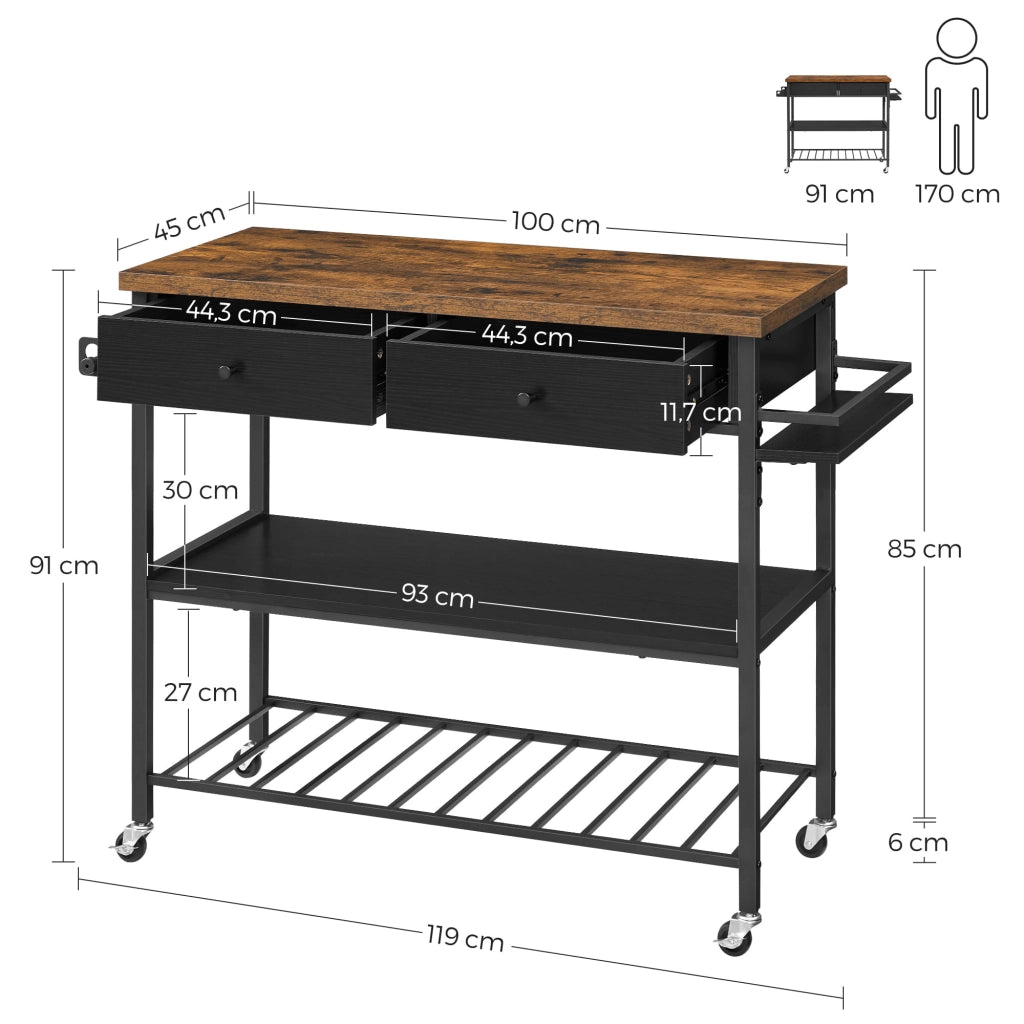 Isola da cucina VALORA, marrone rustico, stile loft - KKI003B01