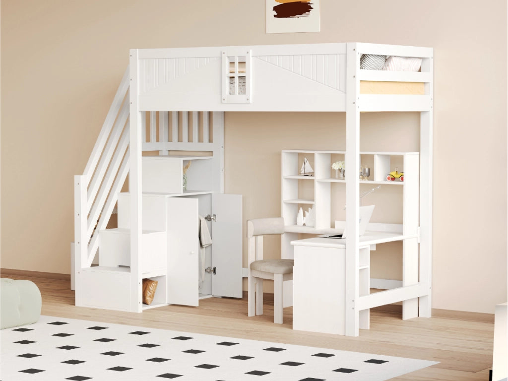 Letto a castello in legno bianco con funzione contenitiva 90x200 cm