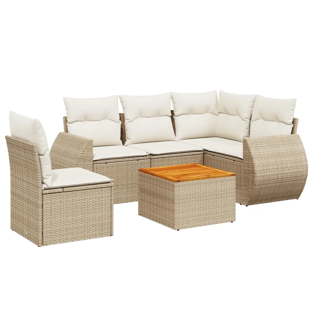 Set Divano da Giardino 6 pz con Cuscini Beige in Polyrattan 3225008