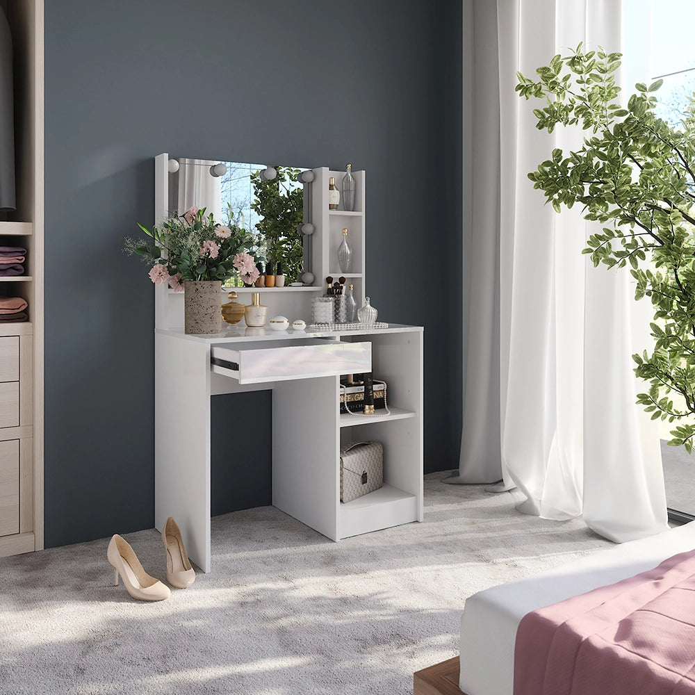Vicco Tavolo da toeletta Bianco/bianco lucido 89.8 cm 4 parti