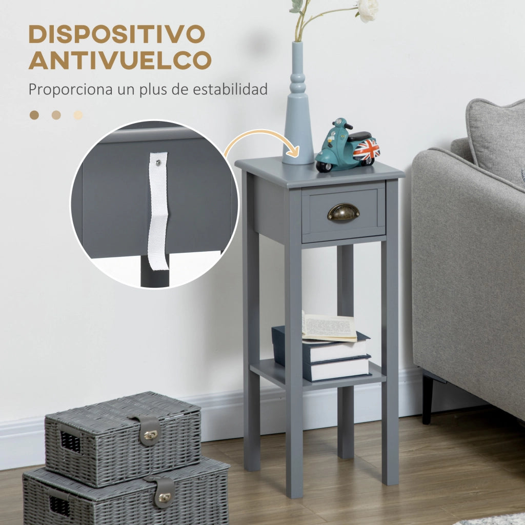 Tavolino Moderno con Cassetto e Ripiano ¨C Zephmum ¨C Grigio 30x30x75 cm