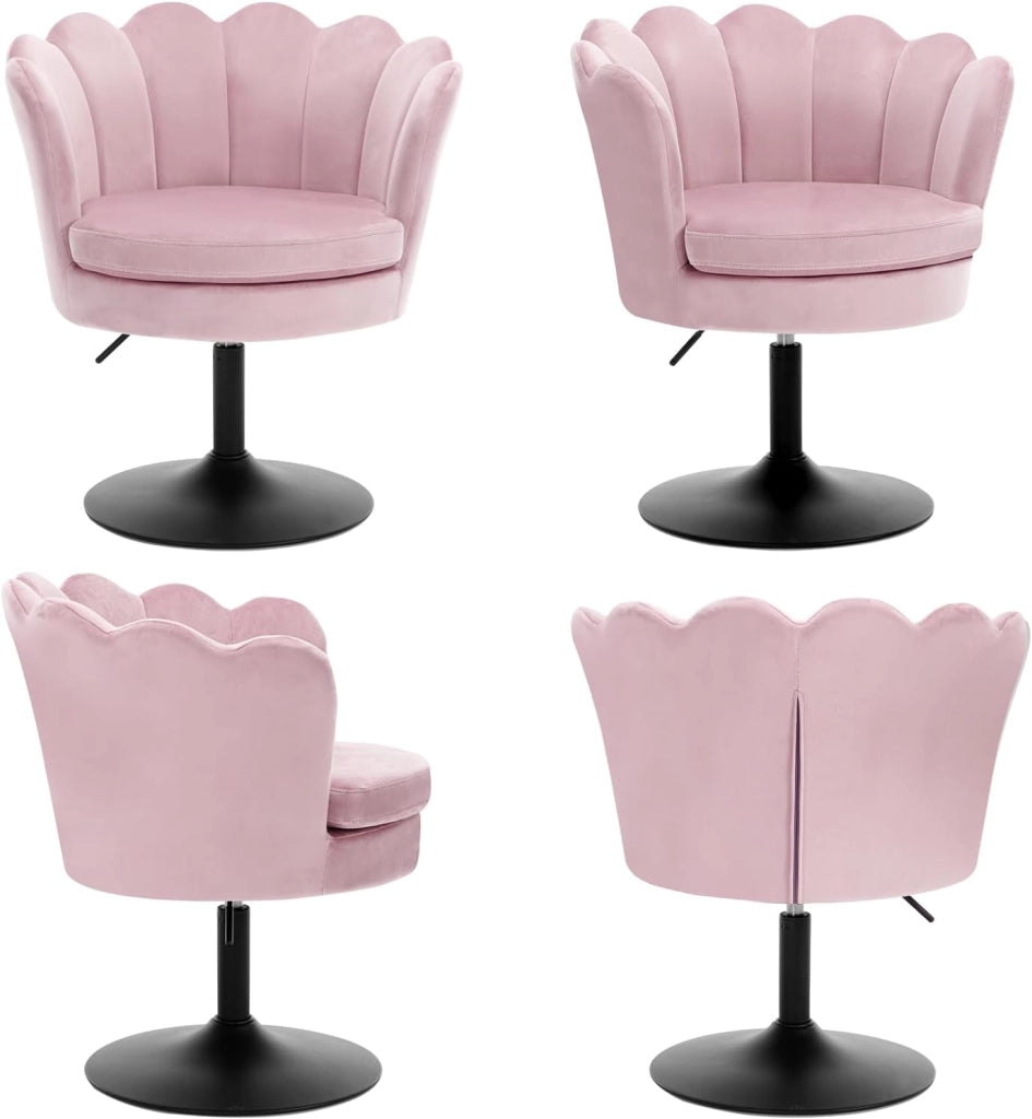 Sedia da Trucco, Sgabello Cucina, Poltrona con Seduta a Forma di Fiore, Girevole a 360°, Sedia in Velluto per Camera da Letto, Soggiorno, Altezza Regolabile 43-55 cm, Rosa