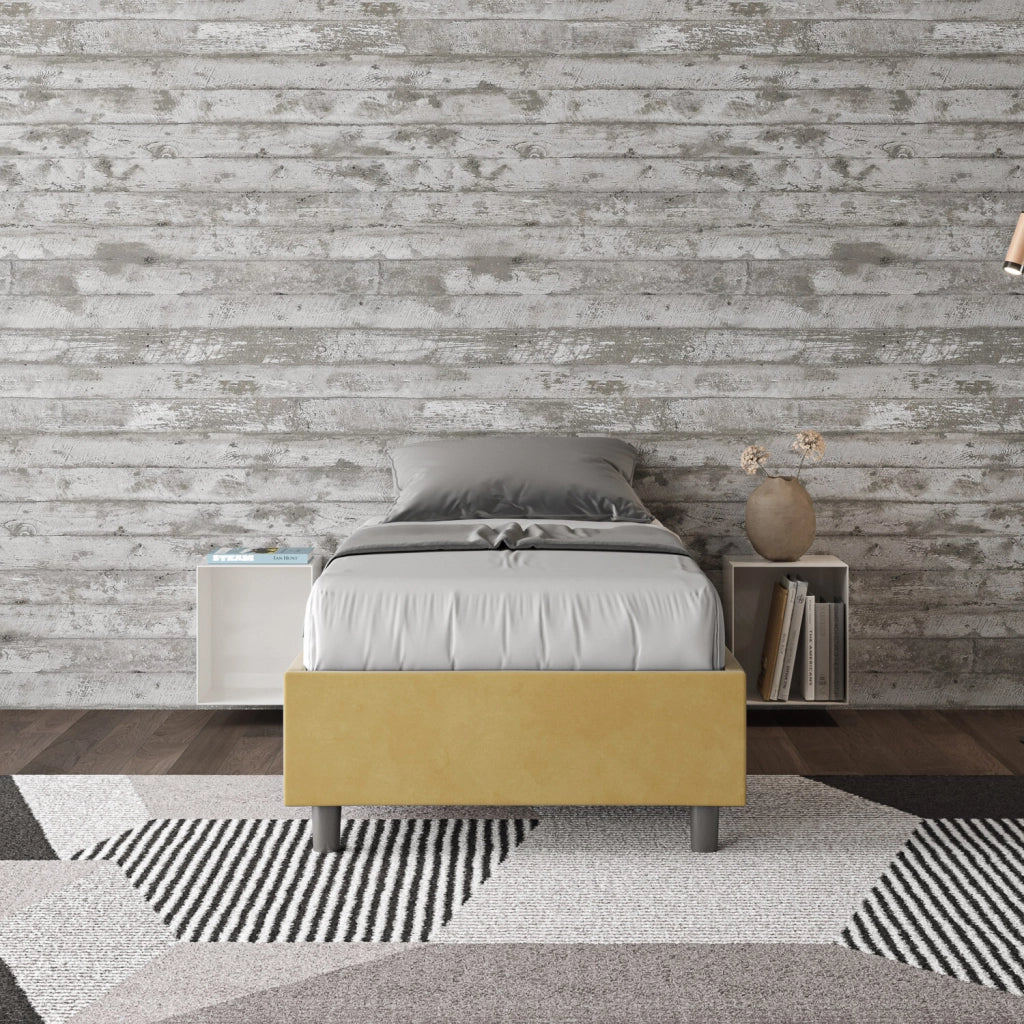 BS COM Letto singolo senza rete imbottito 80x210 microfibra ocra