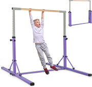 Barra per Ginnastica e Danza per Bambini e Bambine Pieghevole e Portatile, Sbarra Parallela in Metallo e Legno con 13 Altezze Regolabili, Ruote e Cuscinetti Antiscivolo, Portata 100 kg